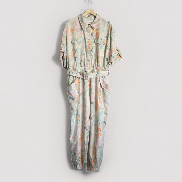 L'Atiste Floral Utility Jogger Jumpsuit Sz 2X Roll Tab Sleeve Cottagecore Casual - Picture 3 of 13